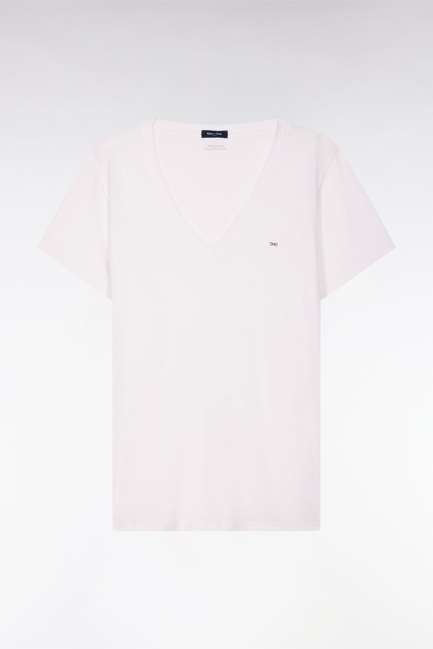 T-shirt à manches courtes col V en coton Pima blanc coupe regular