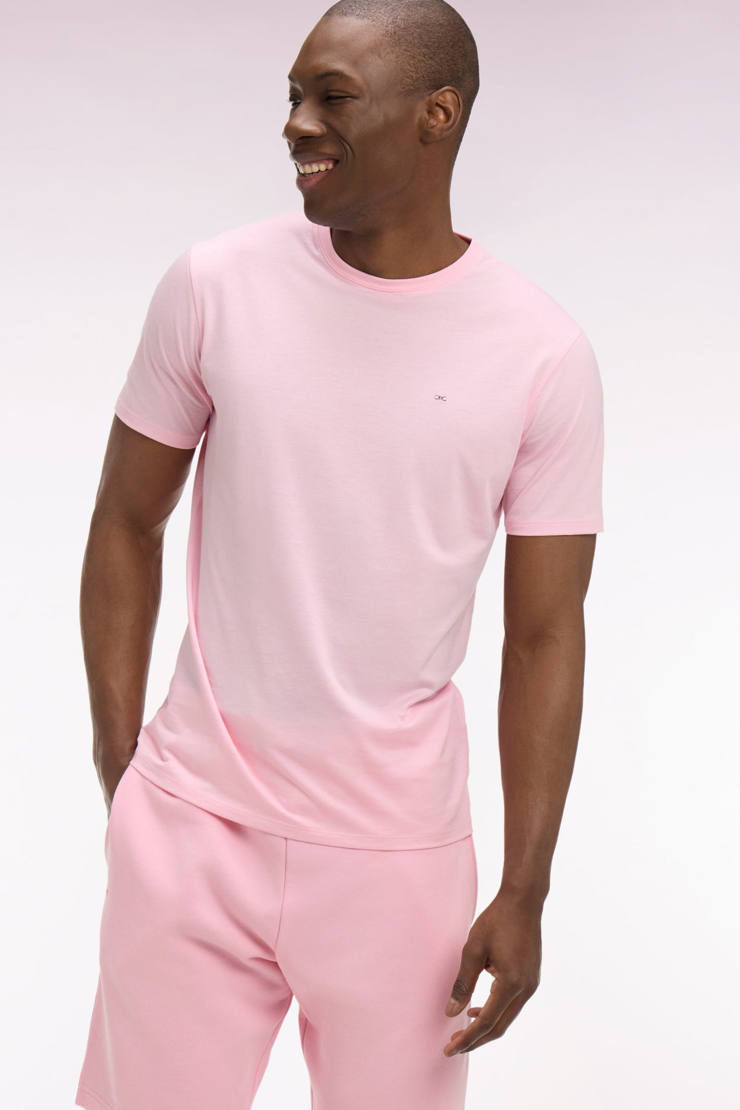 T-shirt à manches courtes en coton Pima rose coupe regular