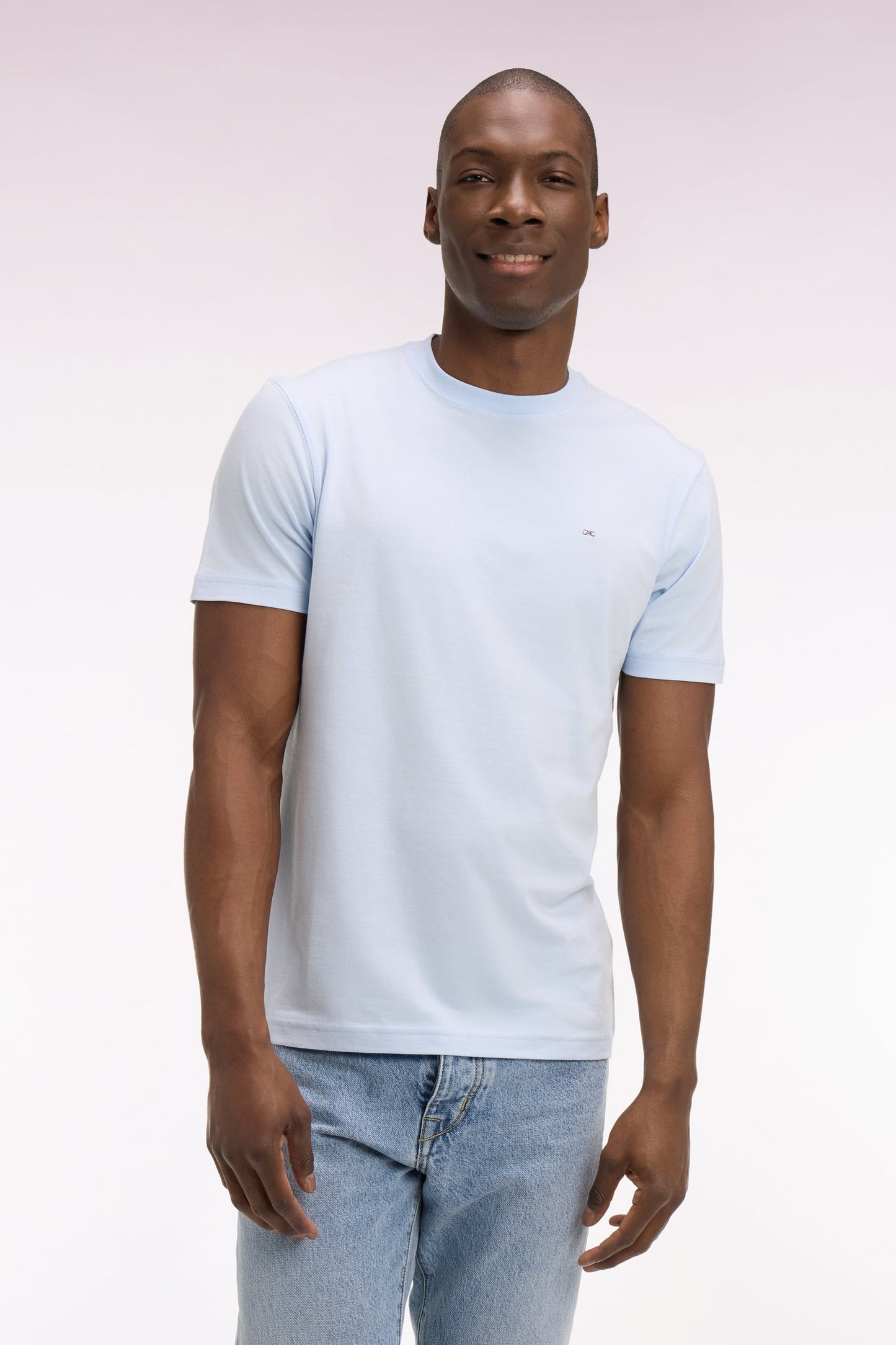 T-shirt à manches courtes en coton Pima bleu ciel brodé coupe regular
