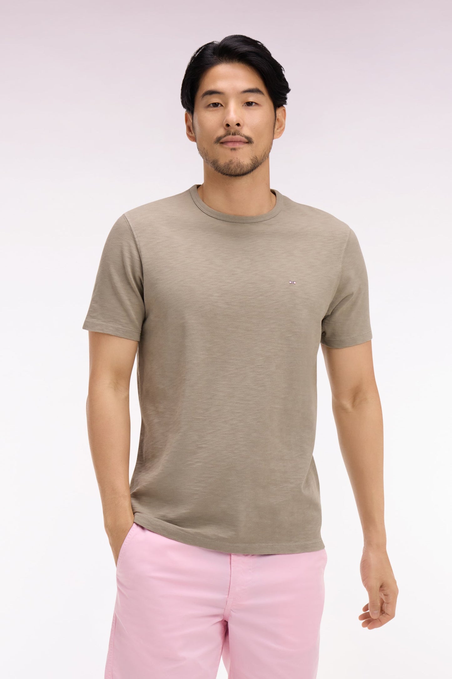 T-shirt à manches courtes en jersey de coton slub kaki coupe regular