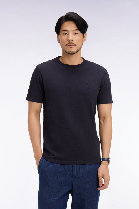 T-shirt à manches courtes en jersey de coton slub marine coupe regular - Image 3