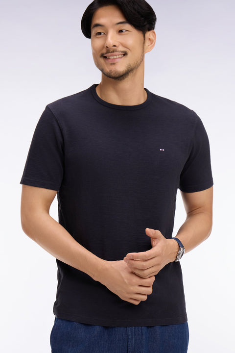 T-shirt à manches courtes en jersey de coton slub marine coupe regular - Image 1