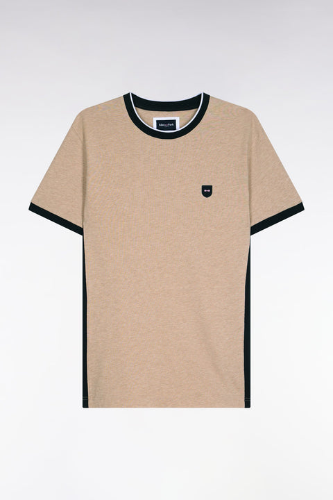 T-shirt à manches courtes en coton stretch beige à découpes coupe slim - Image 2
