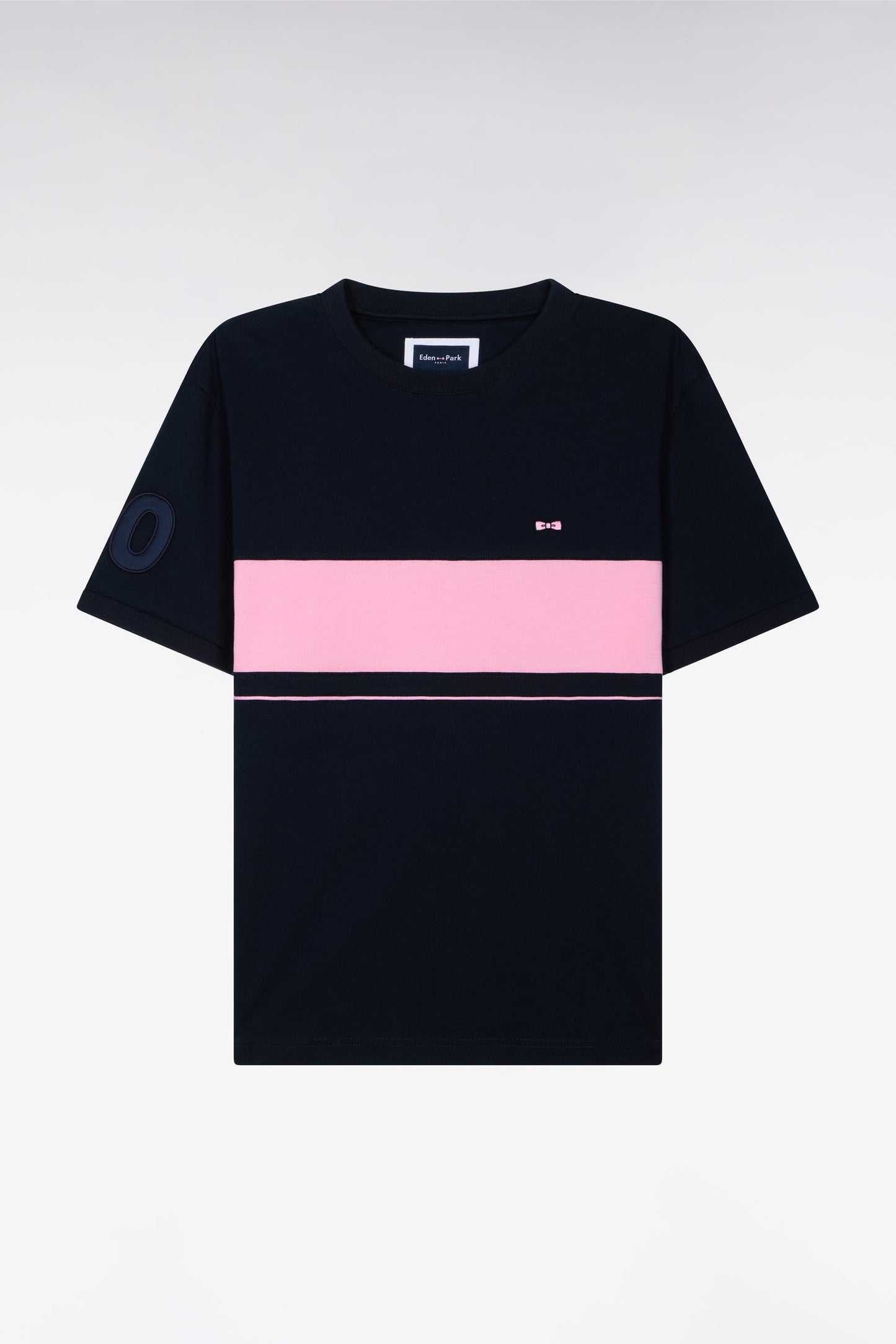 T-shirt à manches courtes en coton marine découpes roses coupe regular