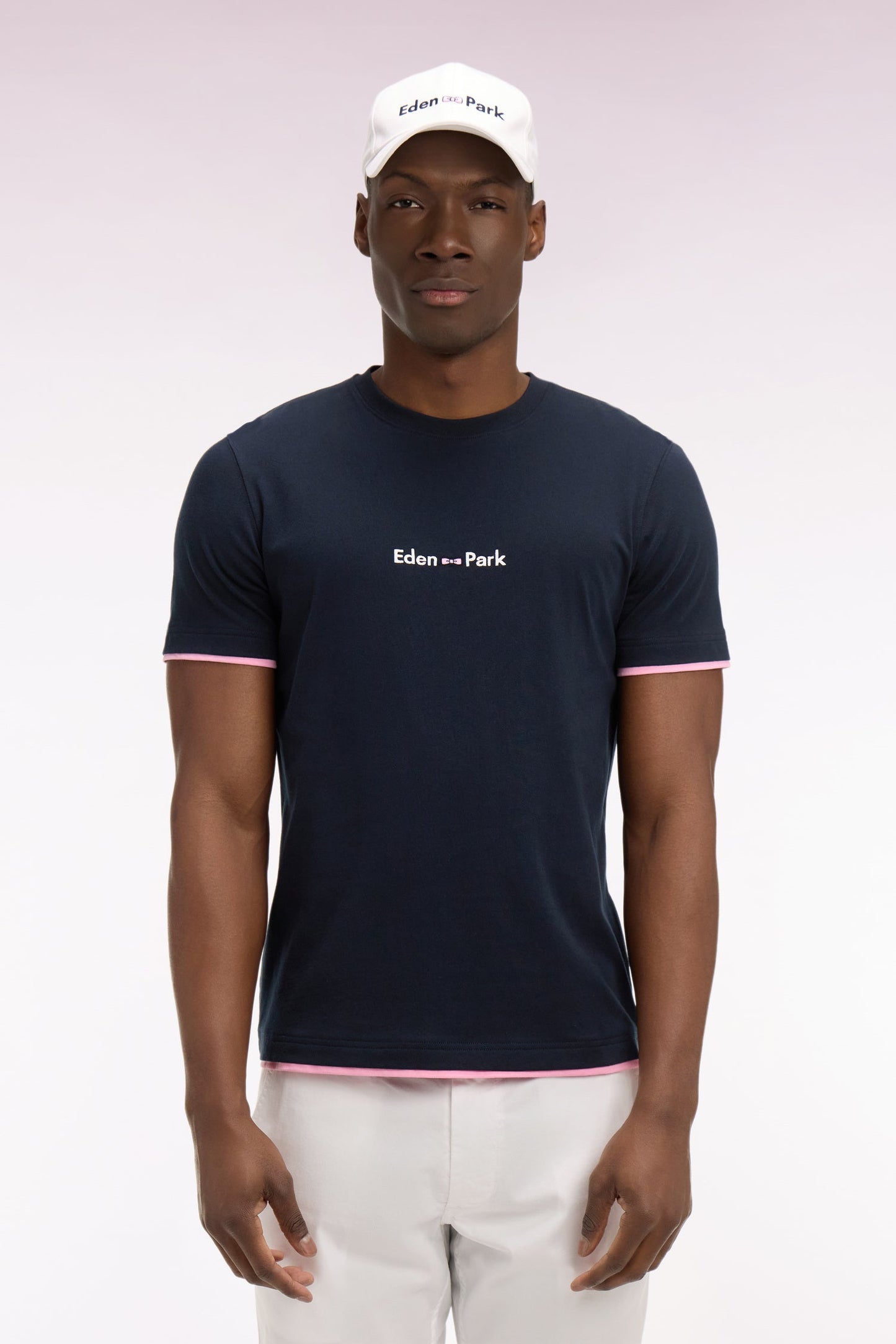 T-shirt à manches courtes en coton marine broderie Eden Park coupe regular