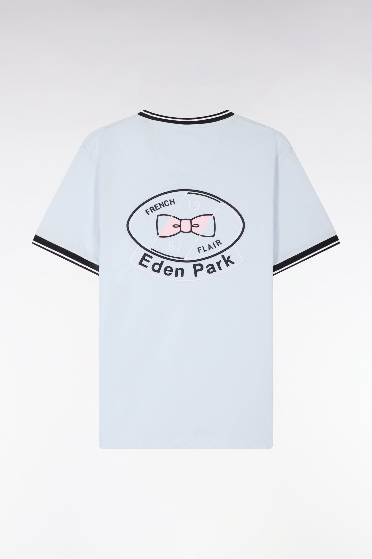 T-shirt à manches courtes en coton bleu ciel brodé coupe regular
