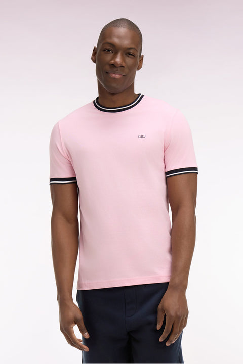 T-shirt à manches courtes en coton rose brodé coupe regular - Image 3