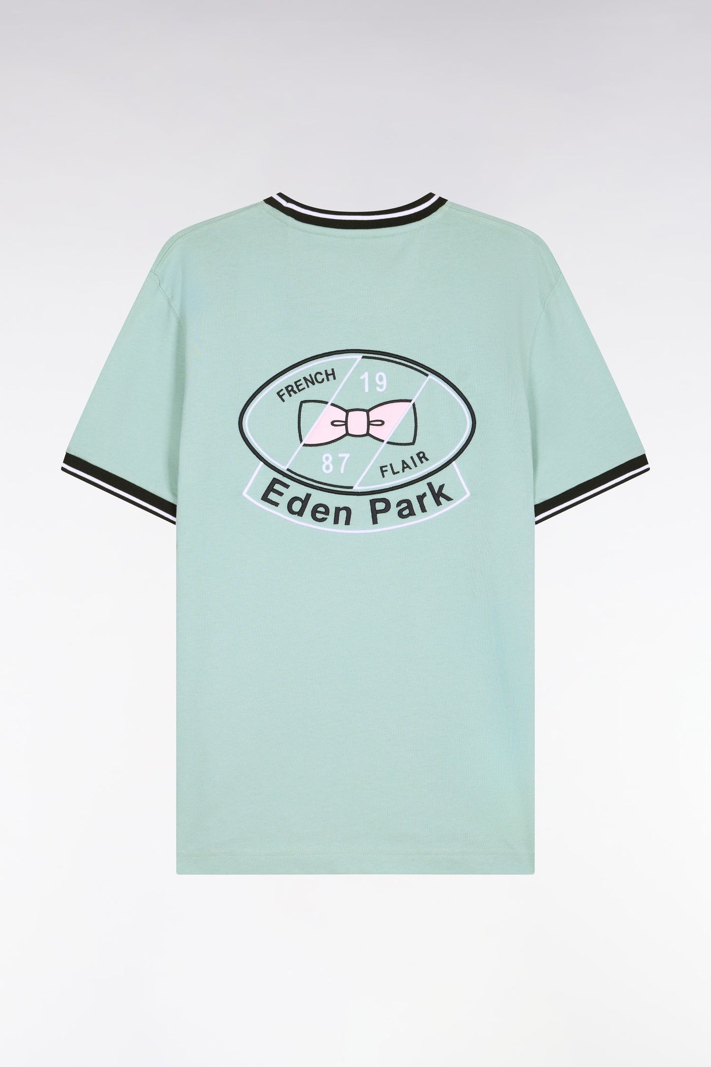 T-shirt à manches courtes en coton vert d'eau brodé coupe regular