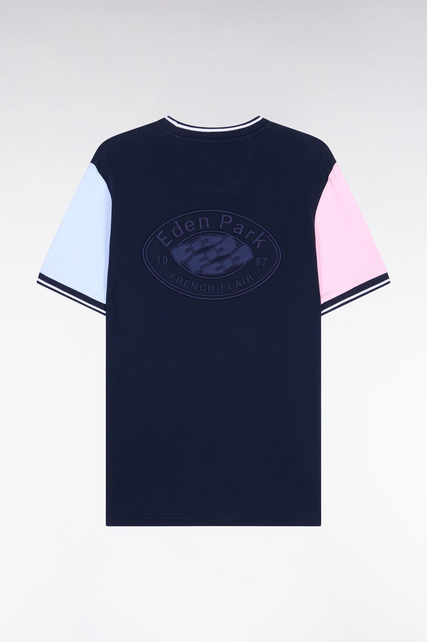 T-shirt à manches courtes en coton tricolore brodé coupe regular