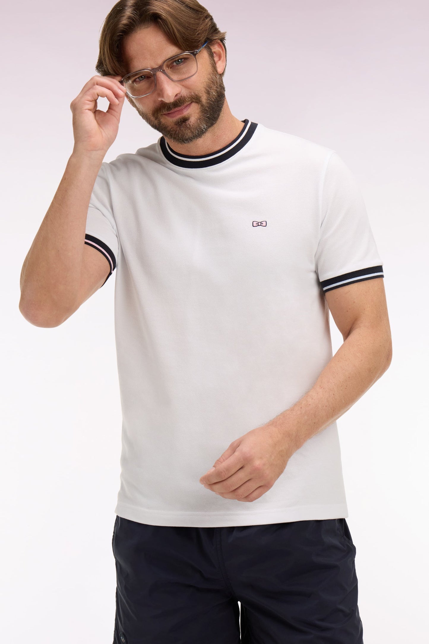 T-shirt à manches courtes en coton blanc brodé coupe regular