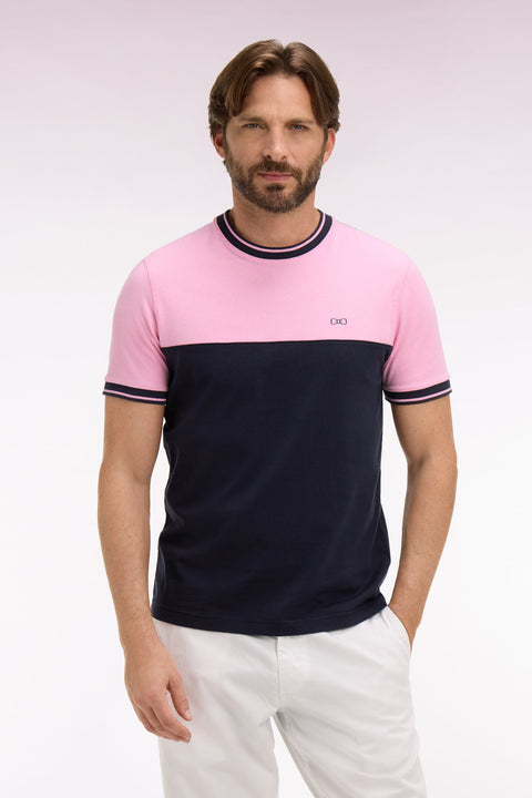 T-shirt à manches courtes en bicolore rose et marine coupe regular - Image 2