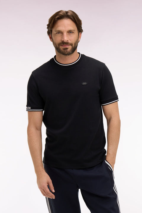 T-shirt à manches courtes en coton noir jacquard Eden Park coupe regular - Image 3