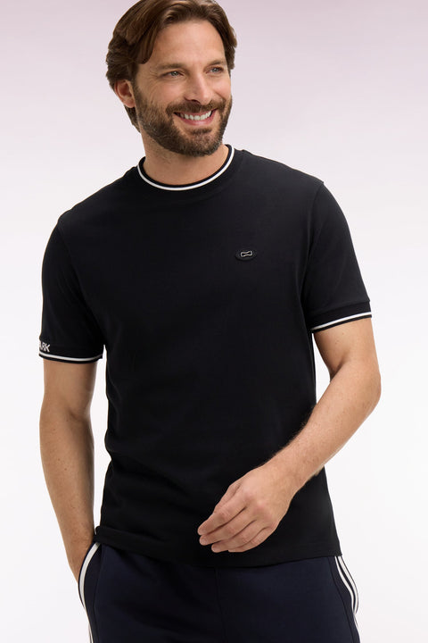 T-shirt à manches courtes en coton noir jacquard Eden Park coupe regular - Image 1