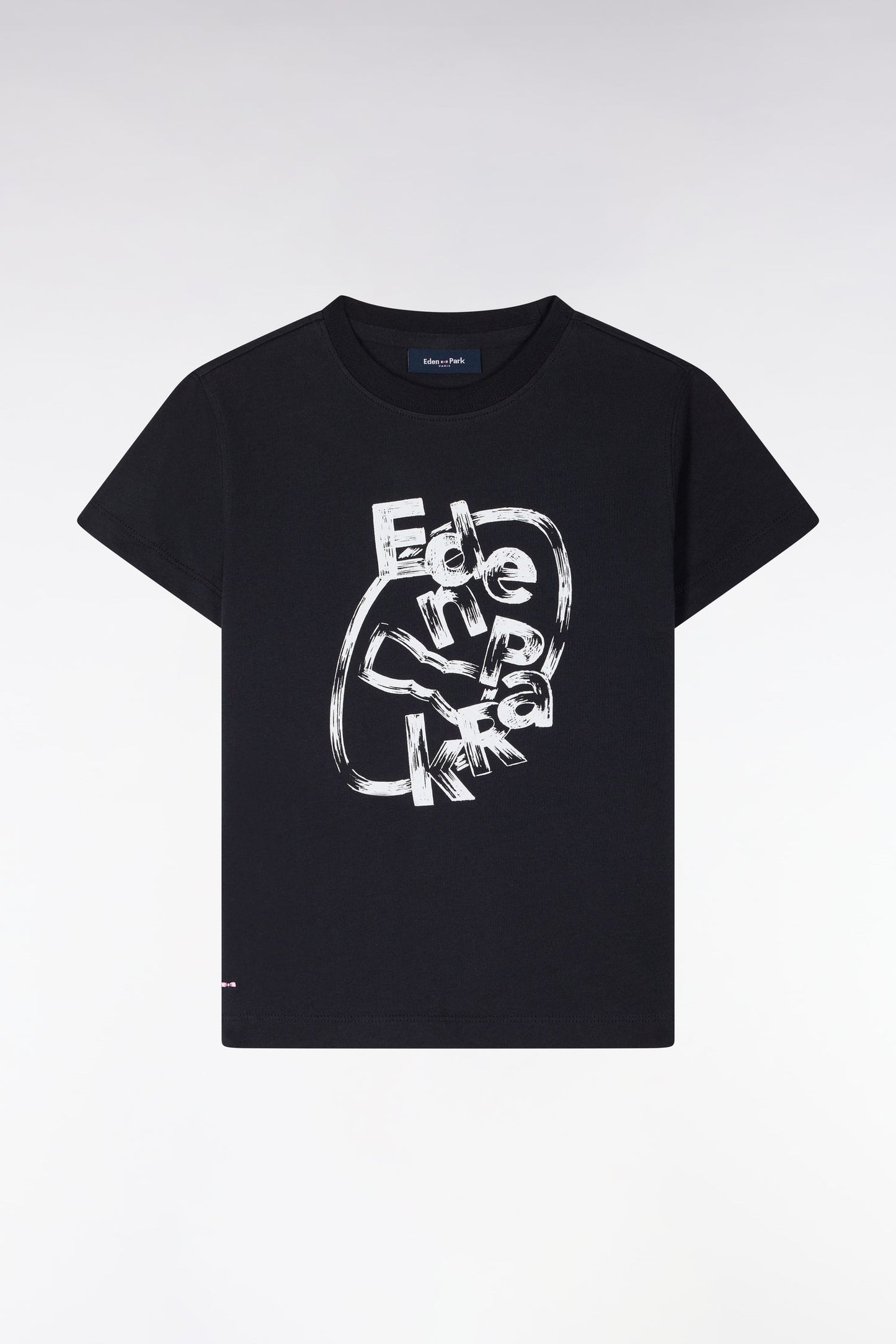 T-shirt à manches courtes en coton marine sérigraphié coupe droite