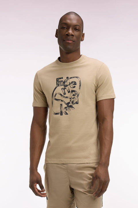 T-shirt à manches courtes en coton beige sérigraphié coupe regular - Image 3