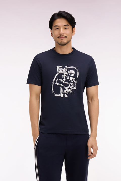 T-shirt à manches courtes en coton marine sérigraphié coupe regular - Image 3