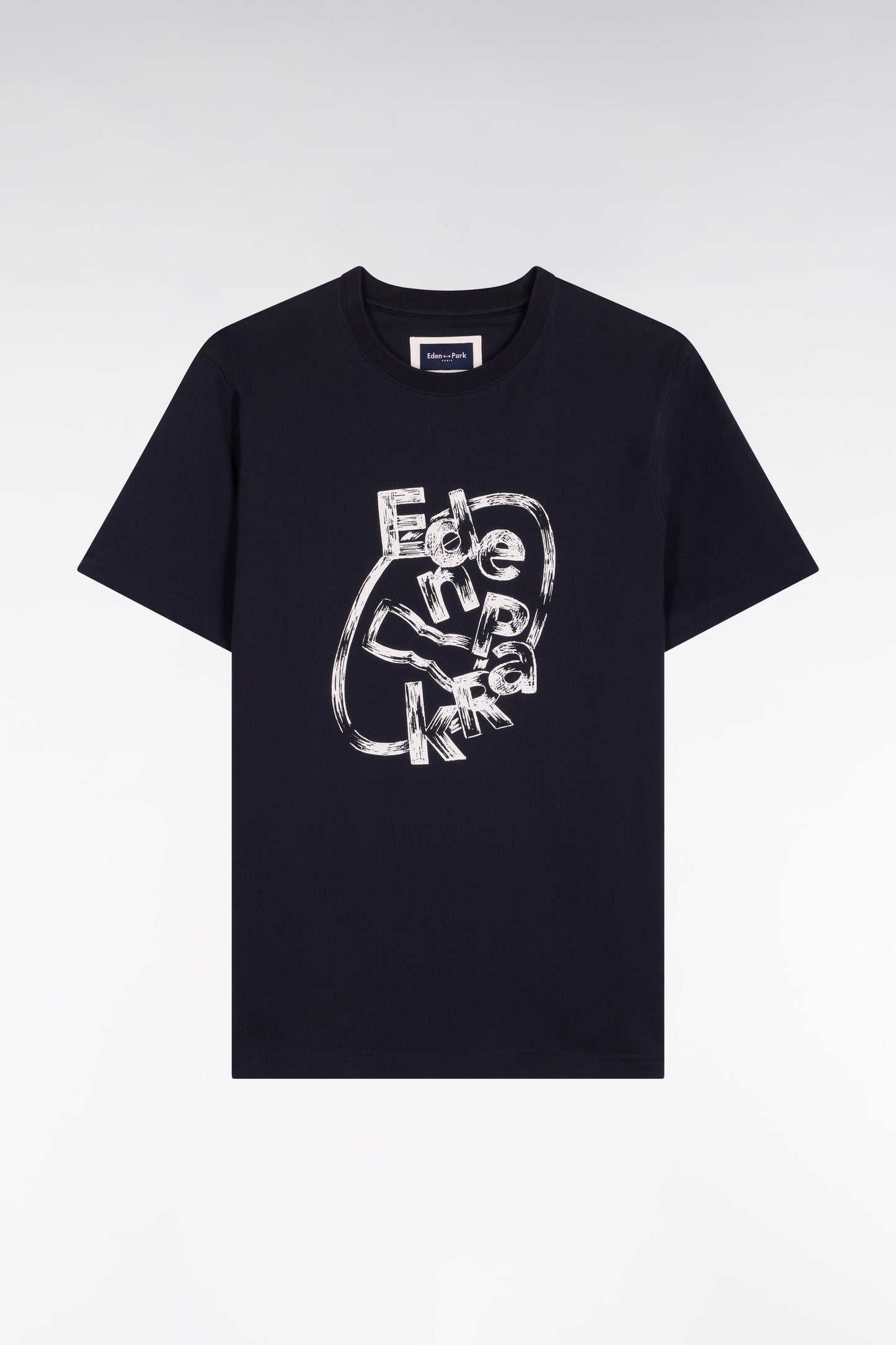 T-shirt à manches courtes en coton marine sérigraphié coupe regular