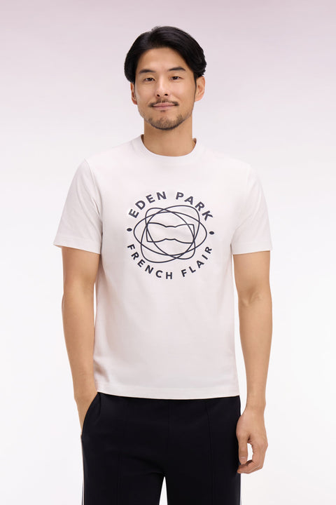 T-shirt à manches courtes en coton écru sérigraphié coupe regular - Image 3