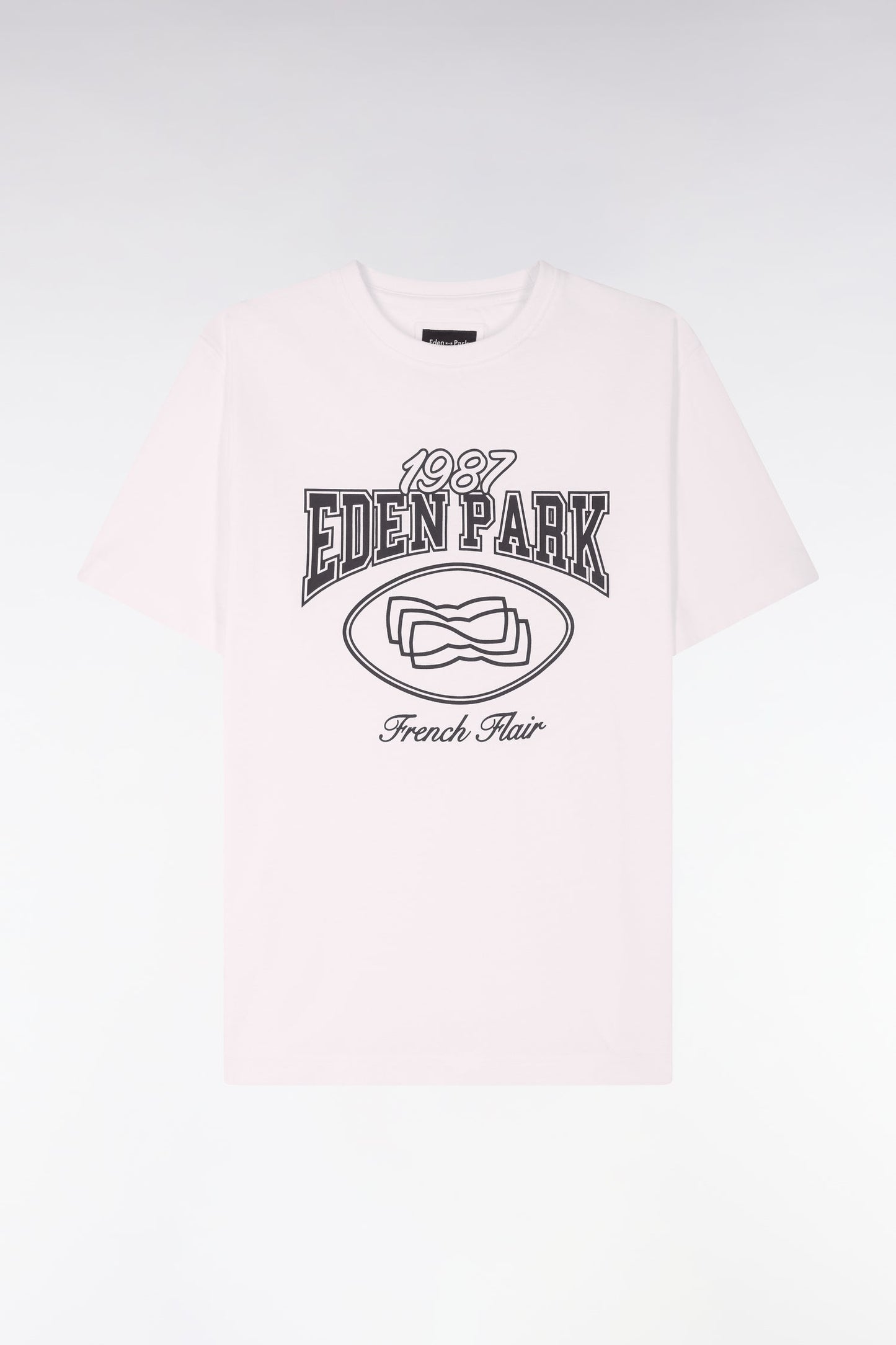 T-shirt à manches courtes en coton écru sérigraphie marine coupe regular