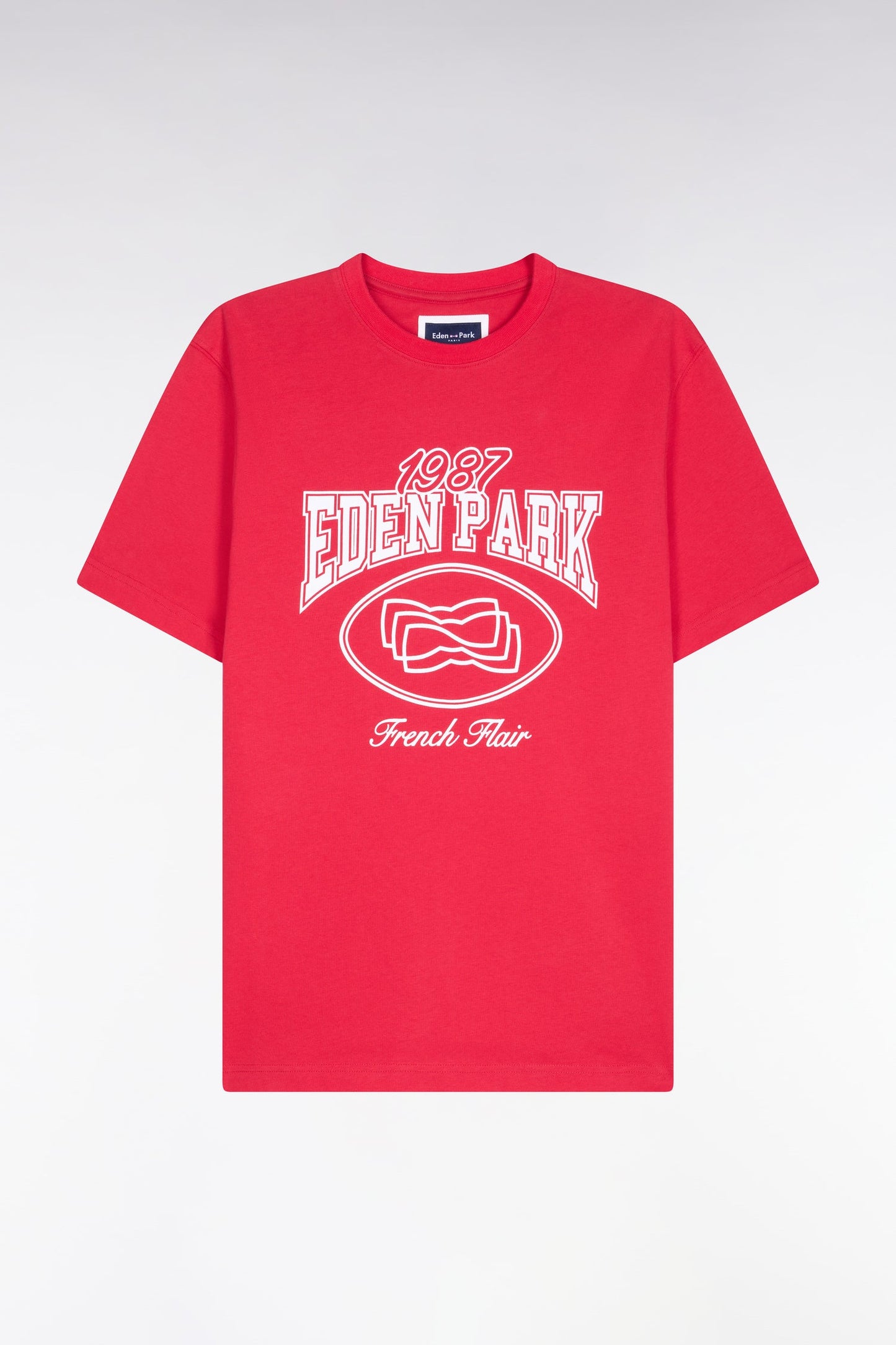 T-shirt à manches courtes en coton rouge sérigraphie écrue coupe regular