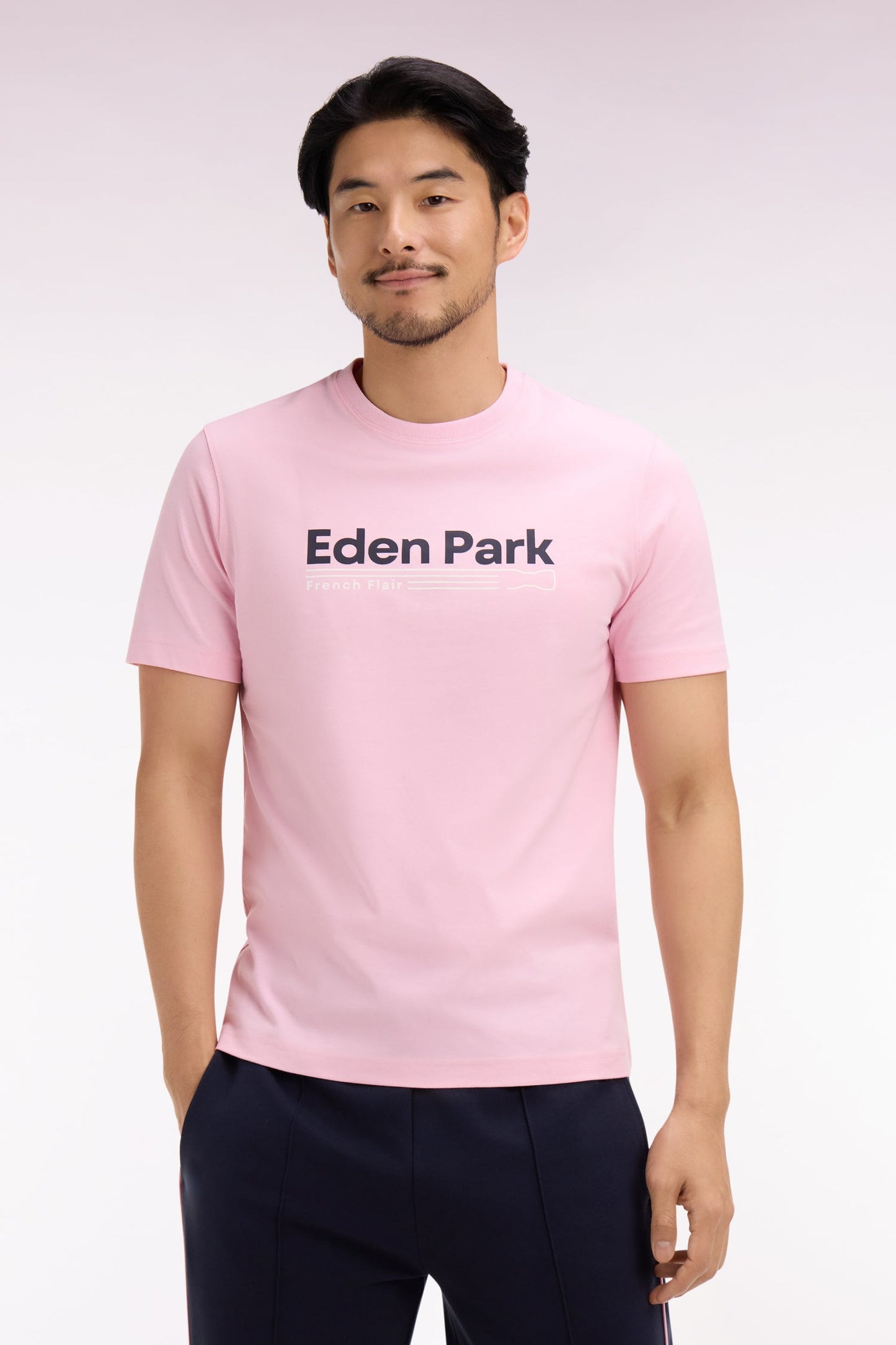 T-shirt à manches courtes en coton rose sérigraphie Eden Park coupe regular