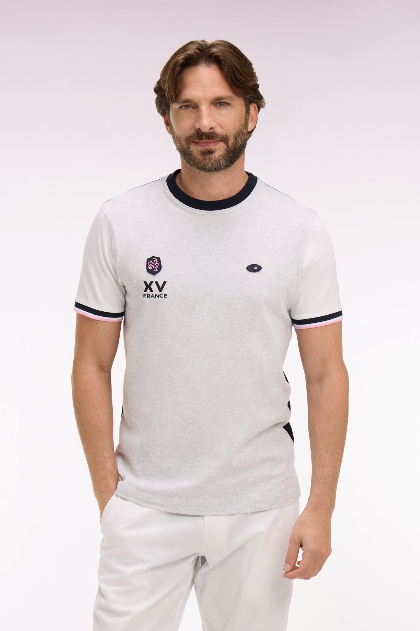 T-shirt XV de France à manches courtes en coton gris brodé coupe regular