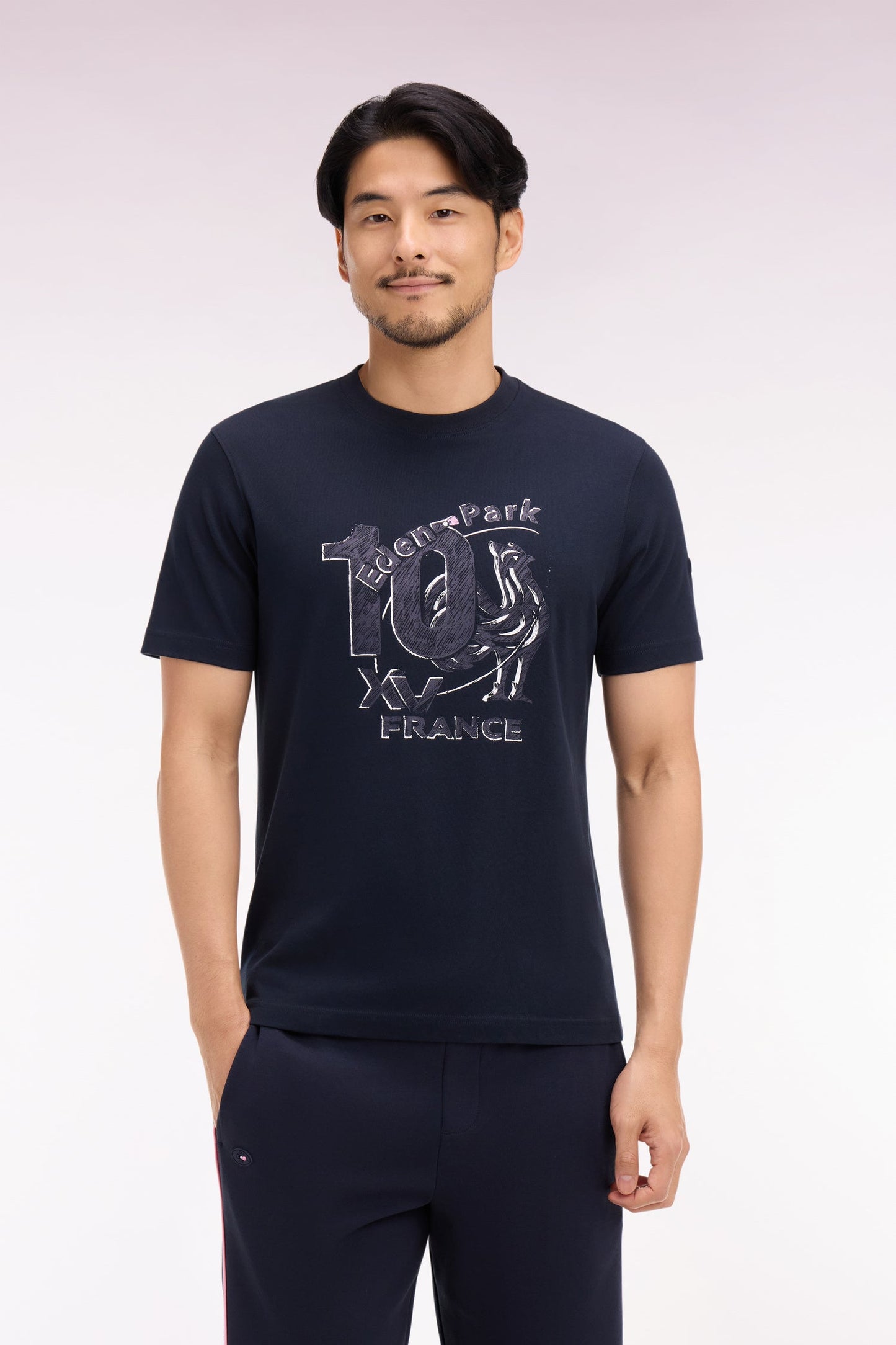 T-shirt XV de France à manches courtes en coton marine sérigraphié coupe regular