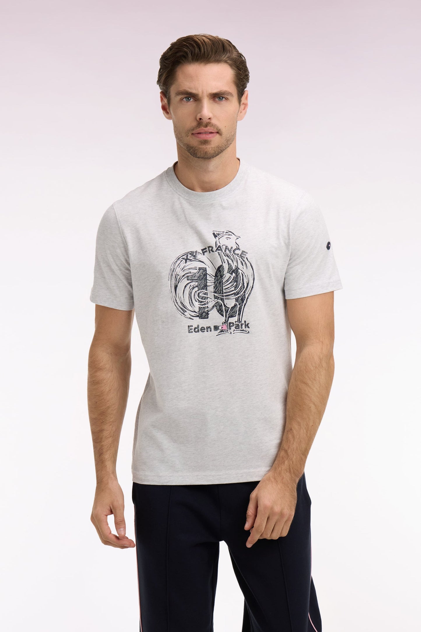 T-shirt XV de France à manches courtes sérigraphié en coton gris coupe regular