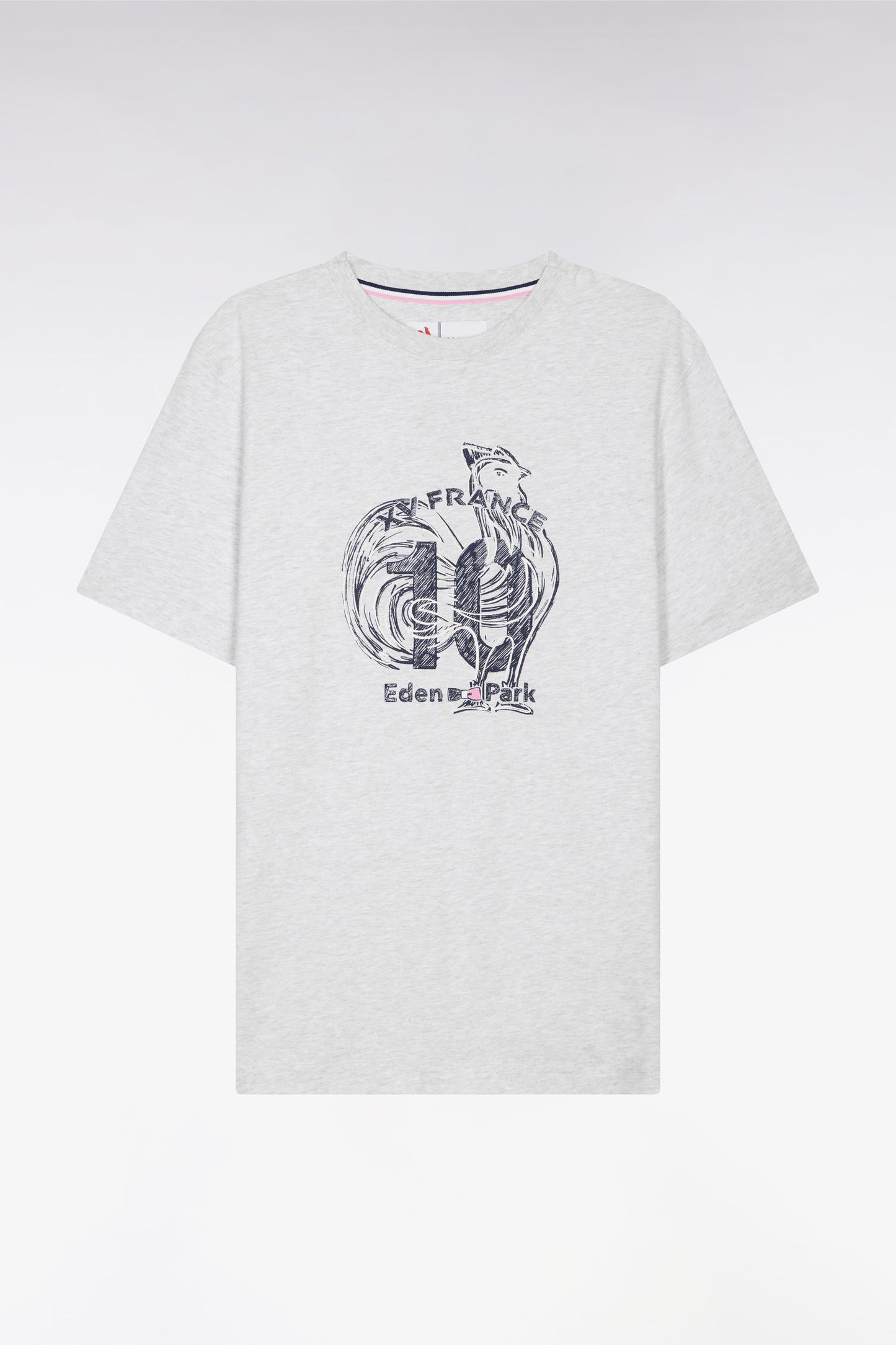 T-shirt XV de France à manches courtes sérigraphié en coton gris coupe regular