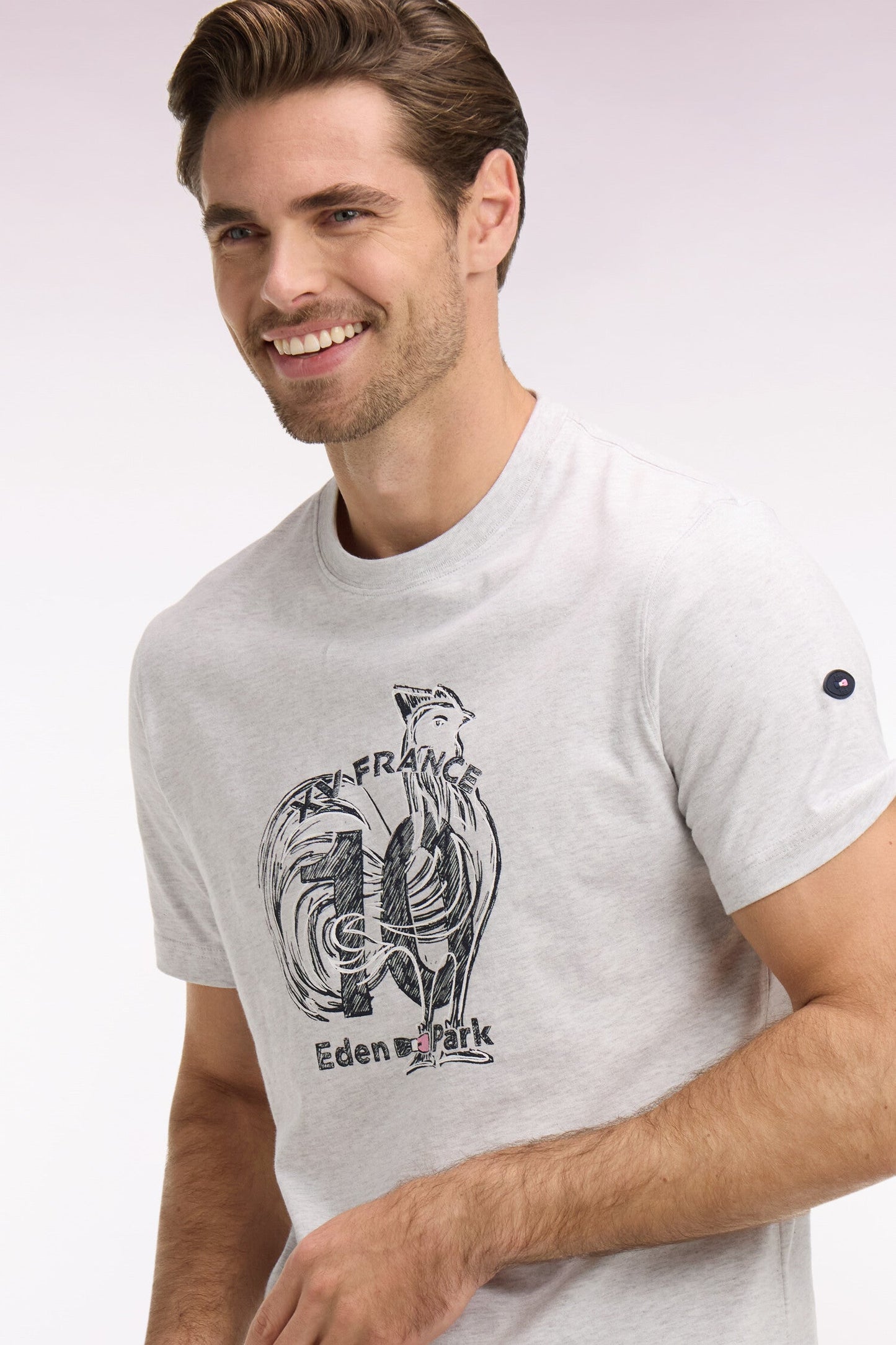 T-shirt XV de France à manches courtes sérigraphié en coton gris coupe regular