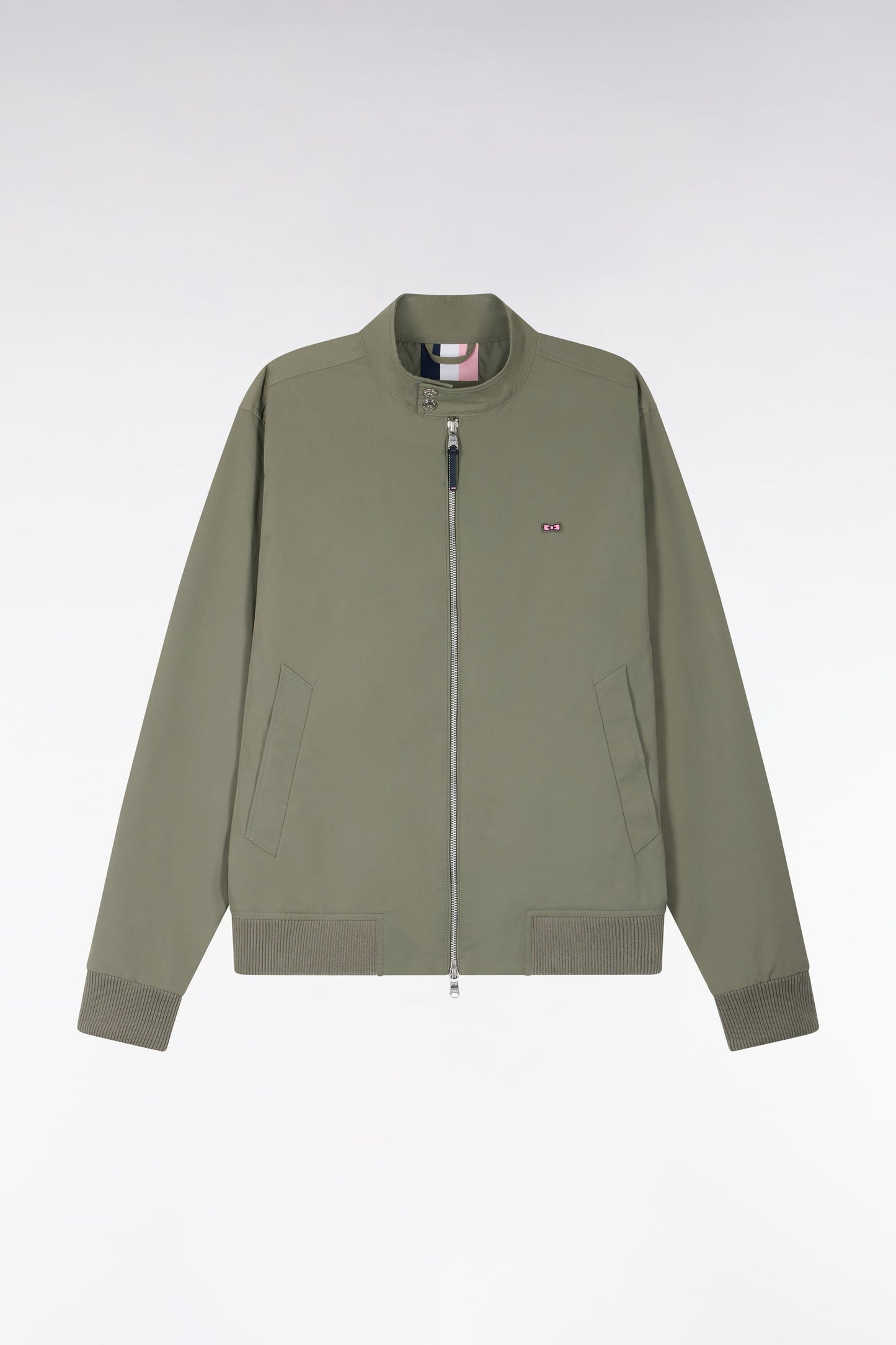 Blouson à col motard en nylon kaki