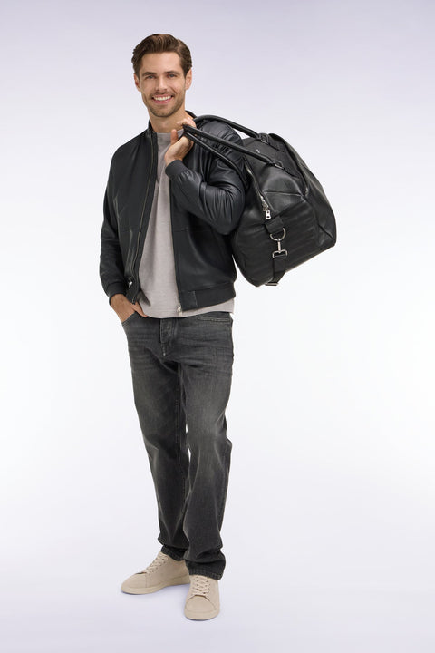 Blouson bombers en cuir marine - Image 1
