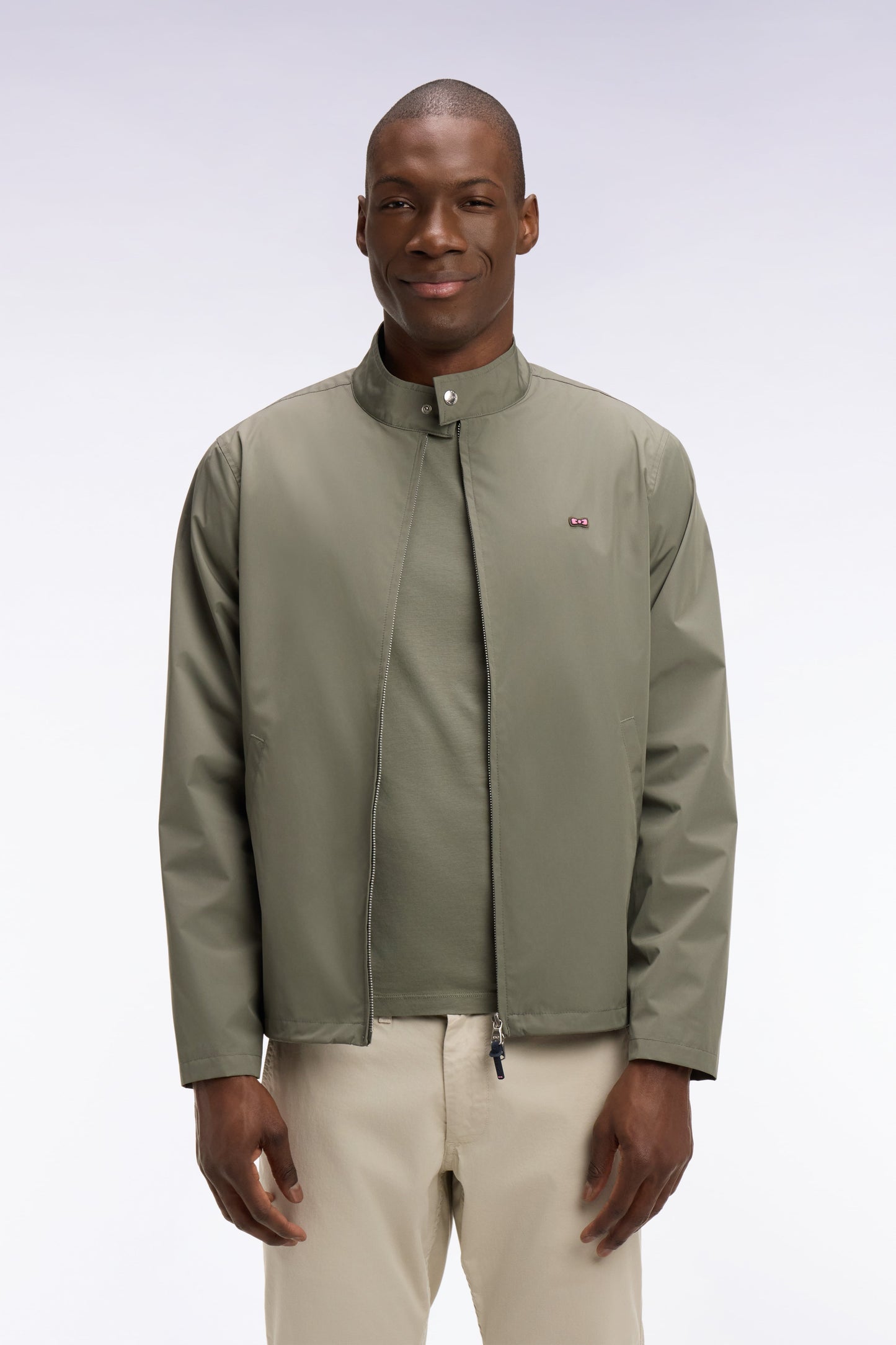 Blouson à col motard en nylon kaki