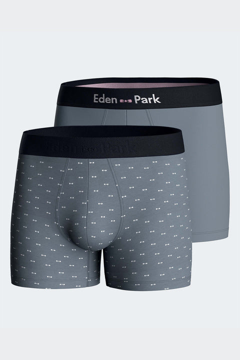 Lot de deux boxers unis et imprimés en jersey de coton stretch bleu gris - Image 1