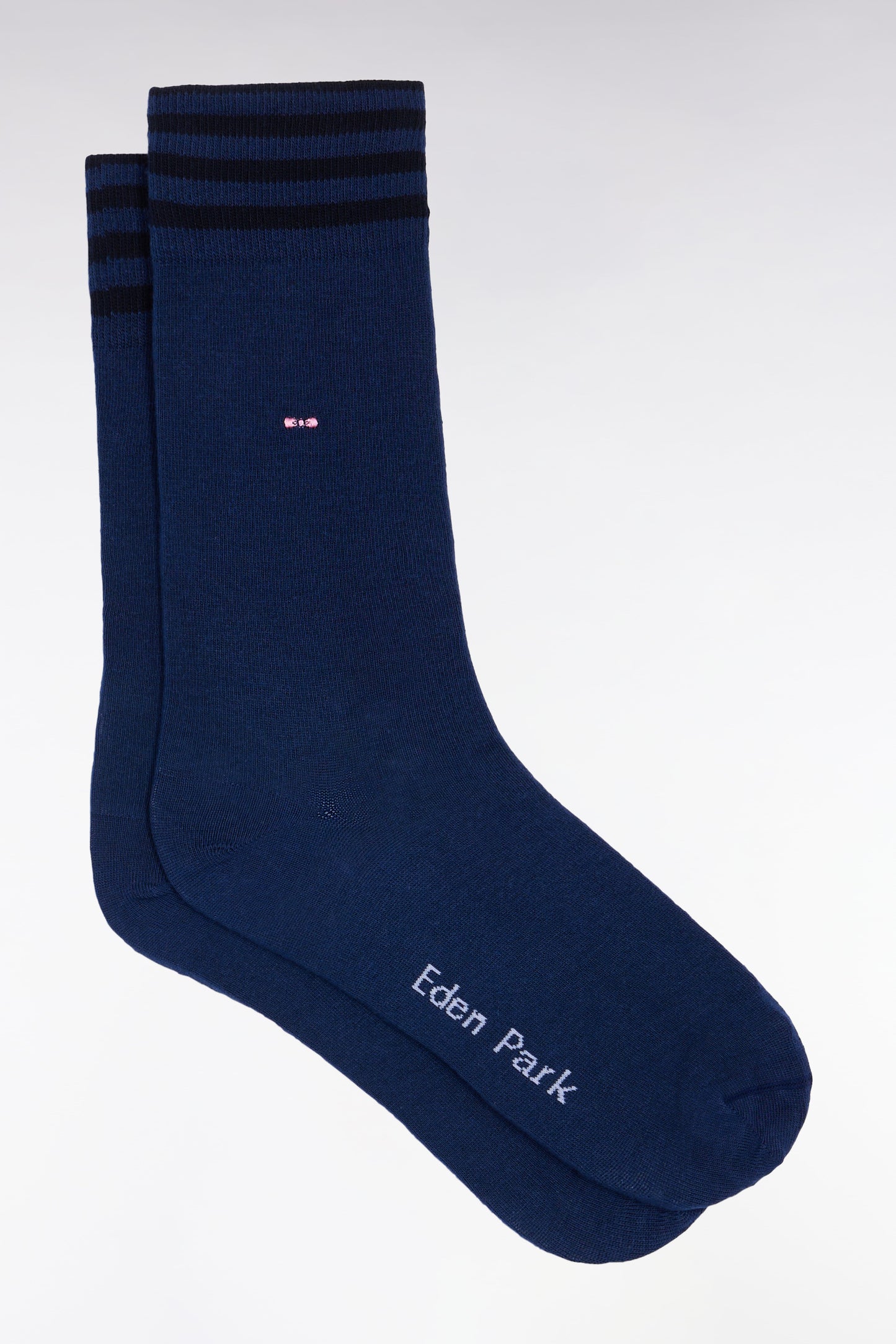 Chaussettes en coton stretch mélangée bleues à bordures rayées
