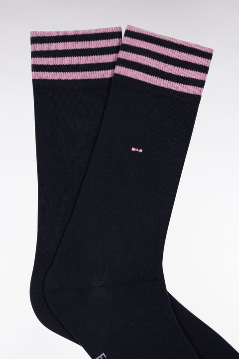 Chaussettes en coton stretch mélangée marine à bordures rayées - Image 2