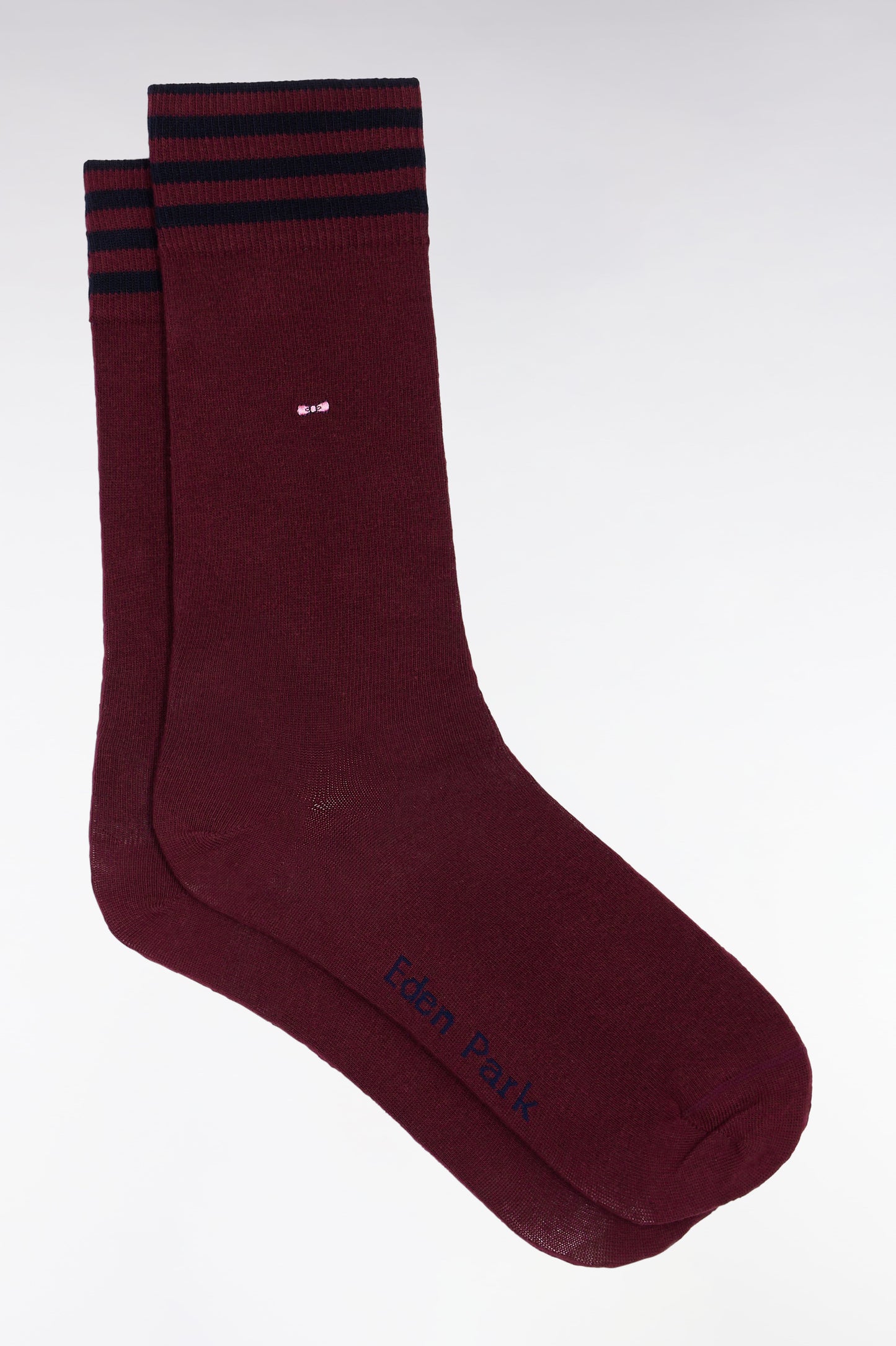 Chaussettes en coton stretch mélangée bordeaux à bordures rayées