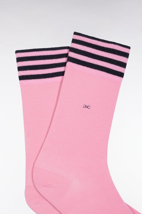 Chaussettes en coton stretch mélangée roses à bordures rayées - Image 2