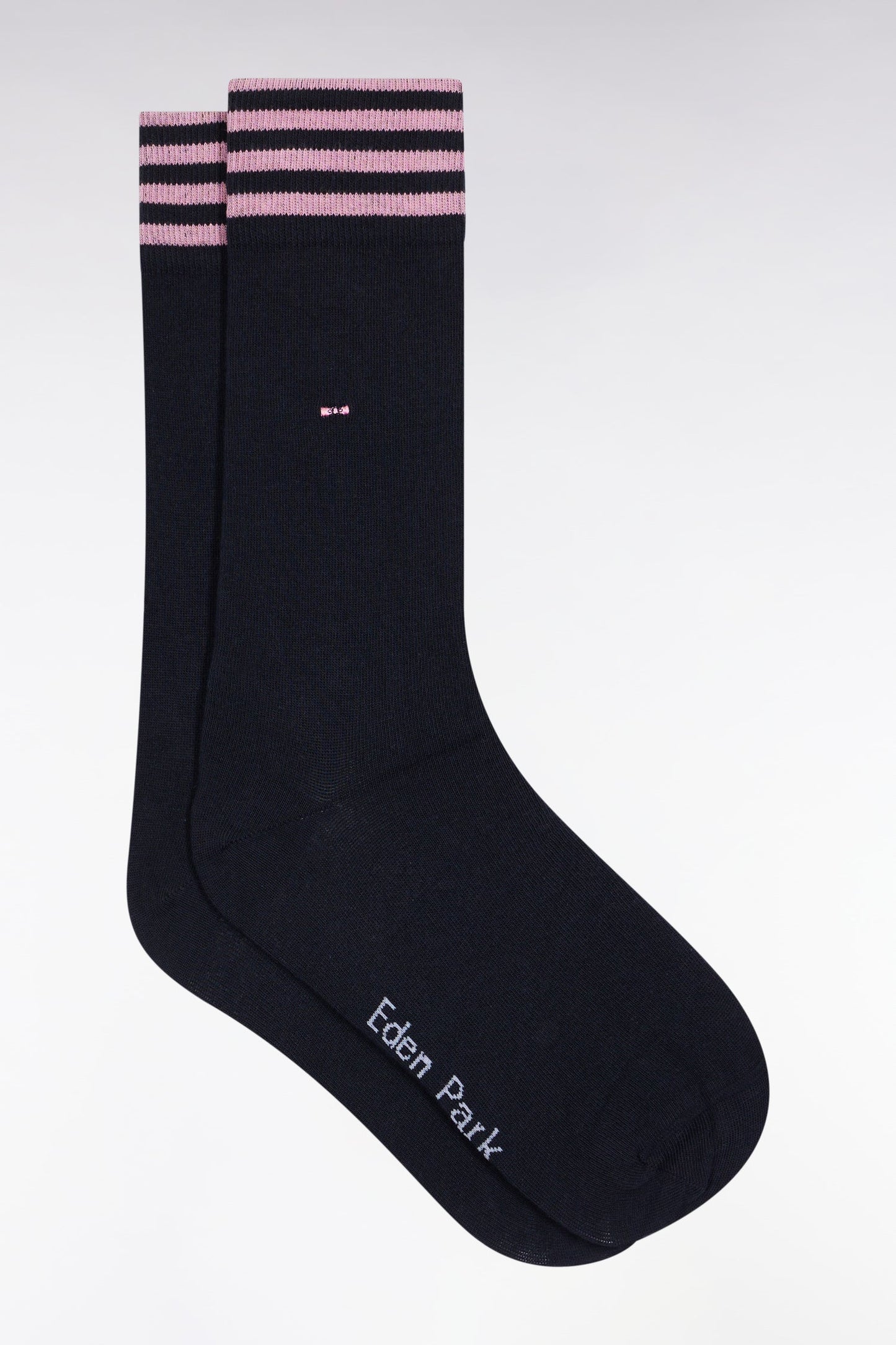 Chaussettes en coton stretch mélangée marine à bordures rayées