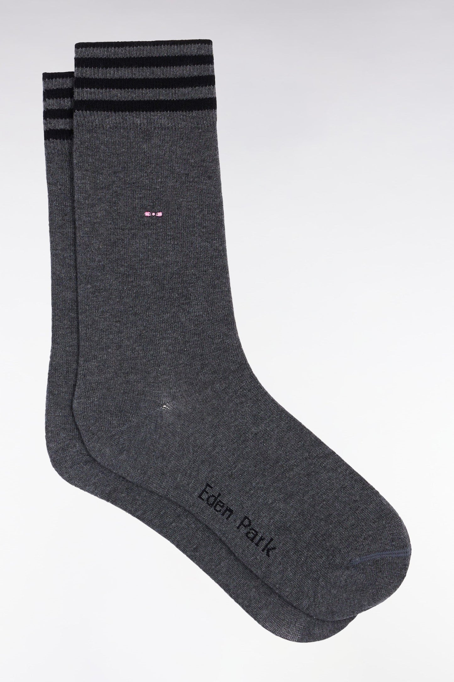 Chaussettes en coton stretch mélangée grises à bordures rayées