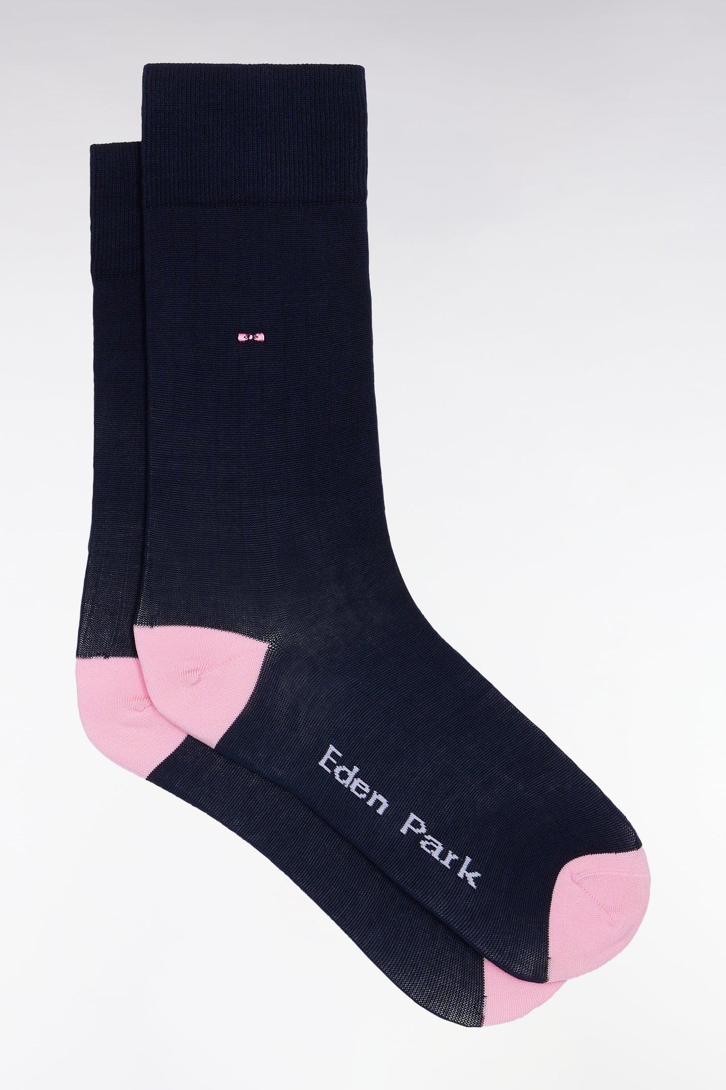 Chaussettes en coton stretch mélangé marine à renforts roses