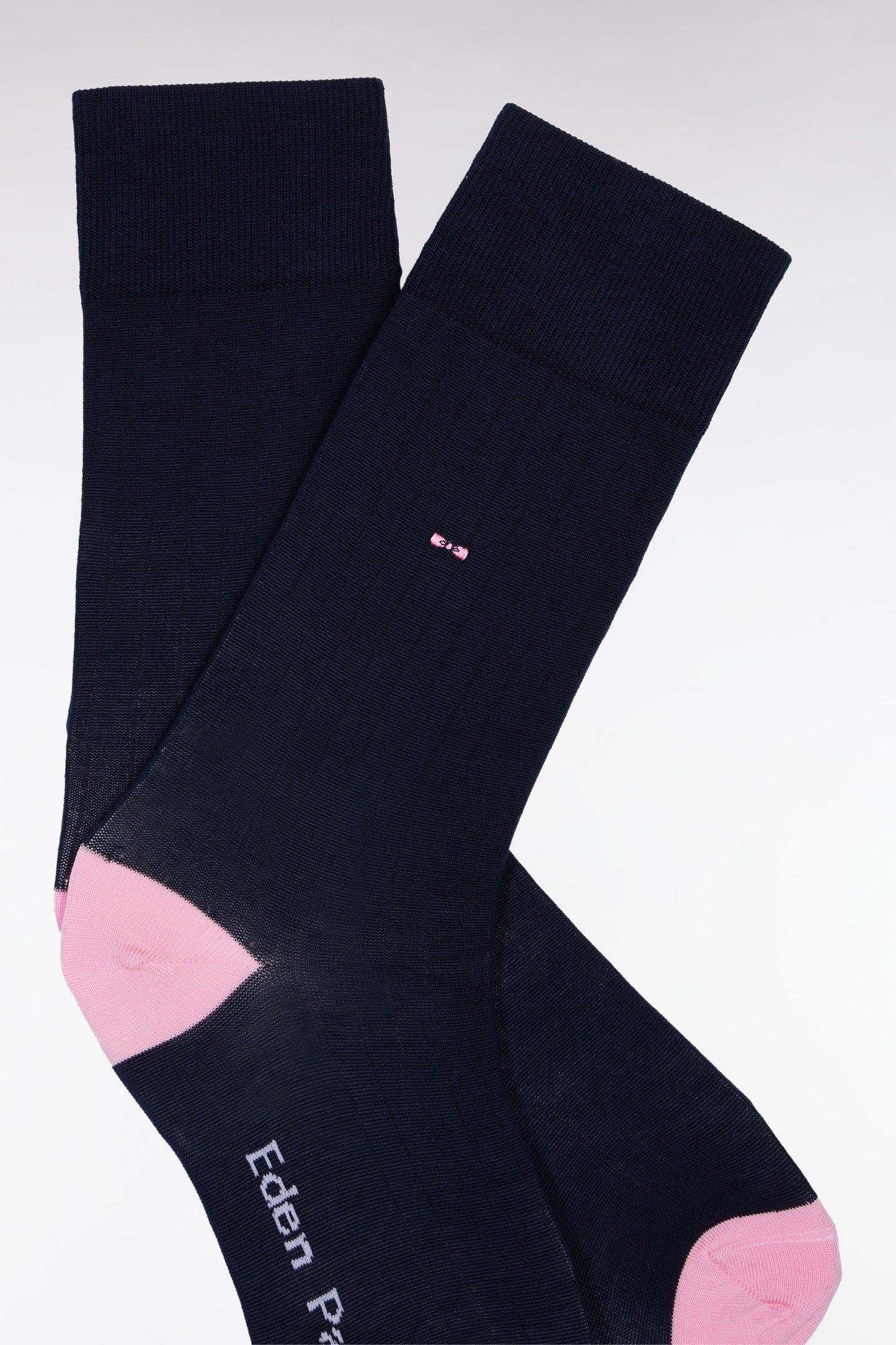 Chaussettes en coton stretch mélangé marine à renforts roses