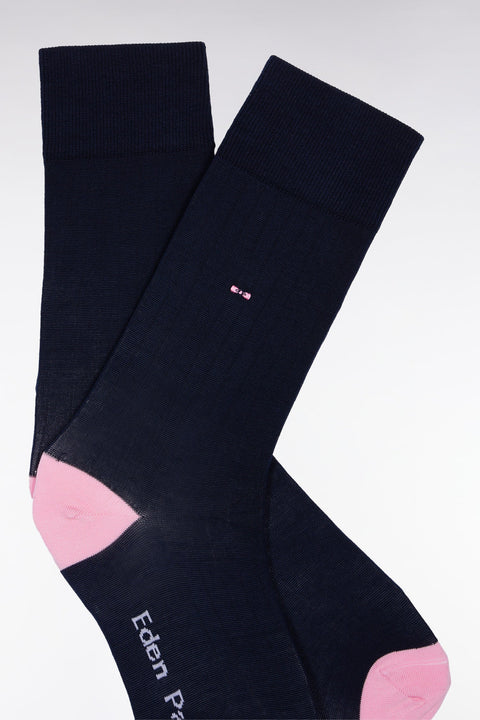 Chaussettes en coton stretch mélangé marine à renforts roses - Image 2