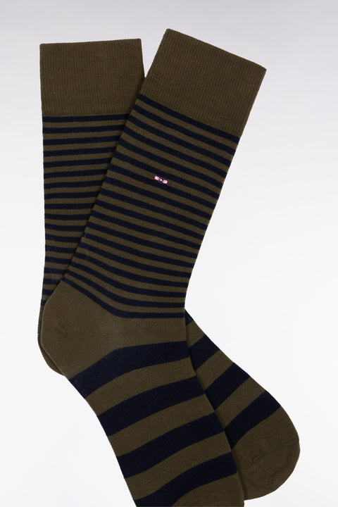 Chaussettes rayées en coton mélangé kaki - Image 2