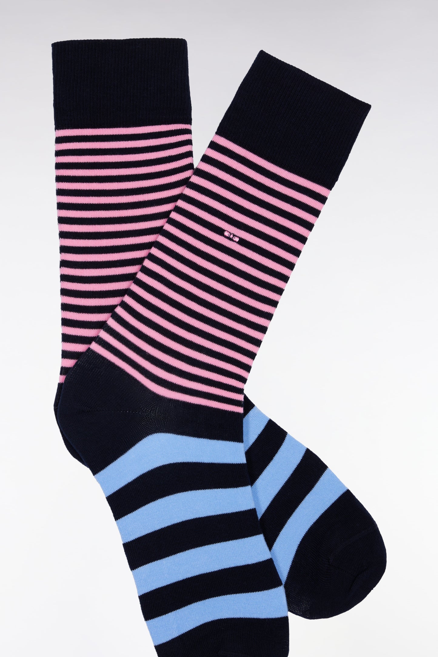 Chaussettes à rayures bicolores en coton mélangé bleues et roses