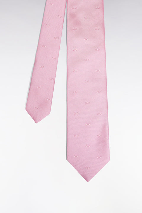 Cravate en soie rose à micro-motifs nœud papillon - Image 1