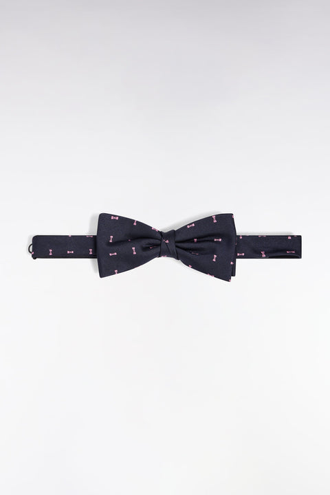 Nœud papillon en soie marine à micro-motifs nœuds papillon roses - Image 1