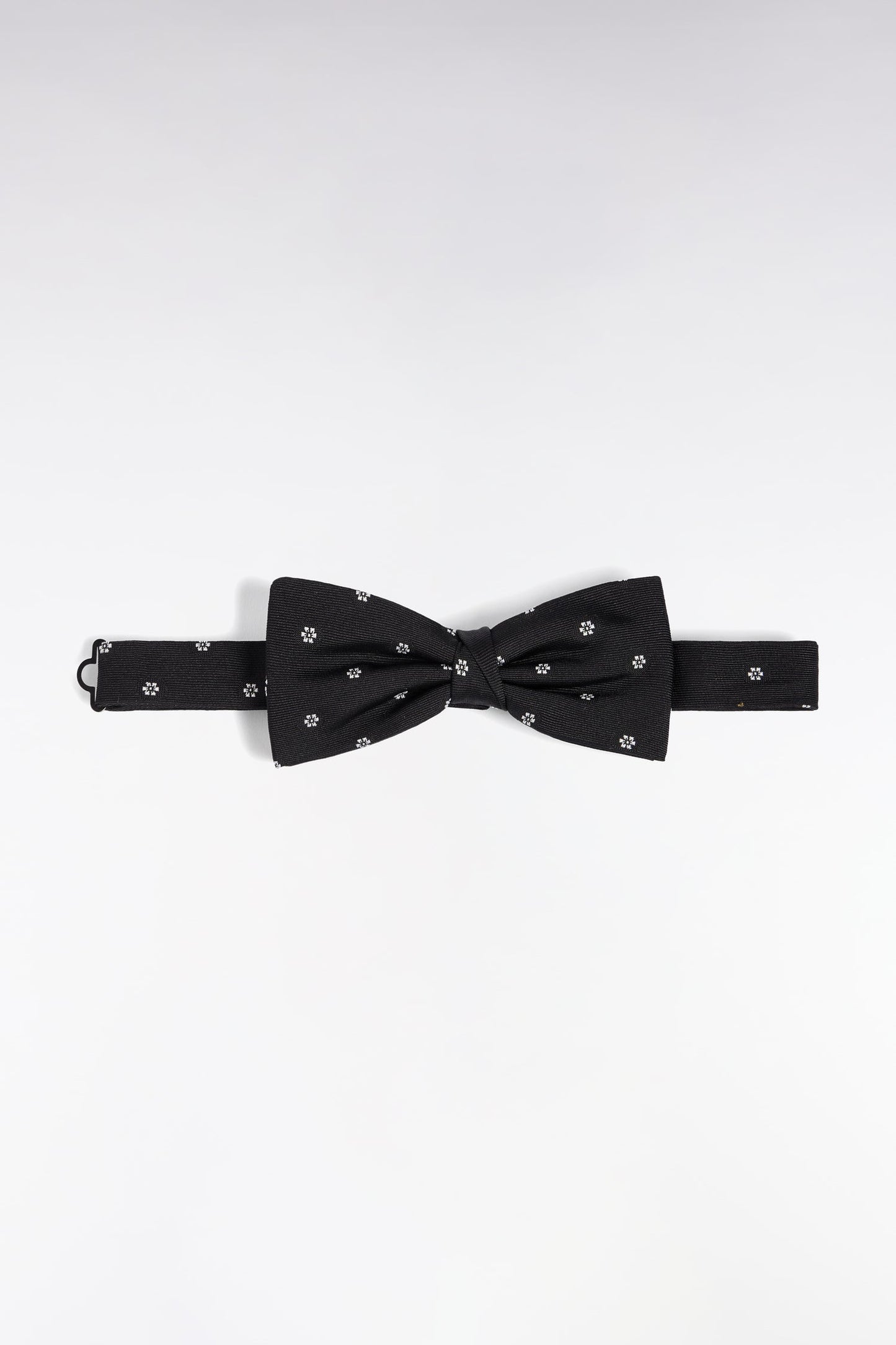 Nœud papillon en soie noir à micro-motifs fleurs