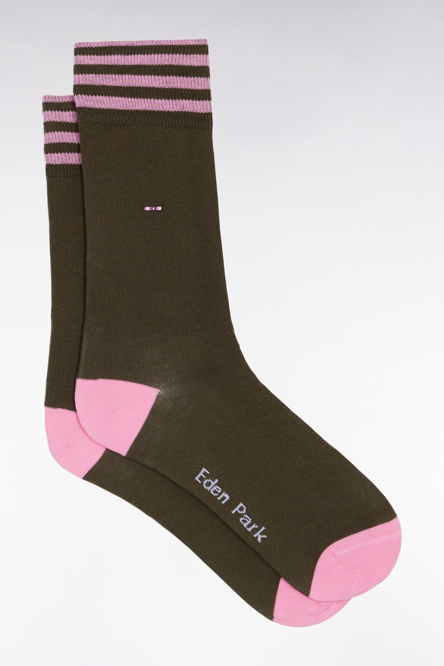 Lot de trois paires de chaussettes rayées kaki et marine