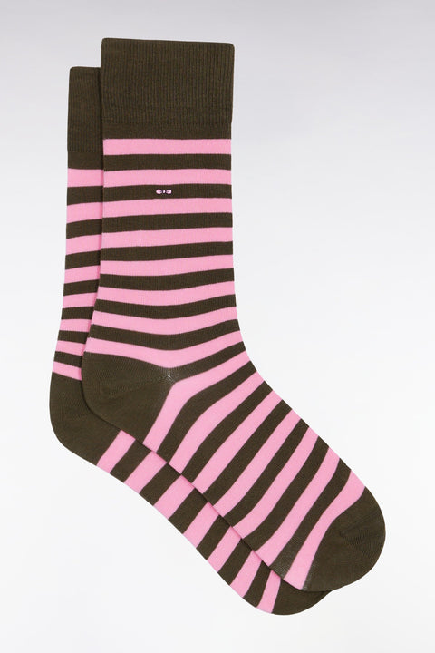 Lot de trois paires de chaussettes rayées kaki et marine - Image 2